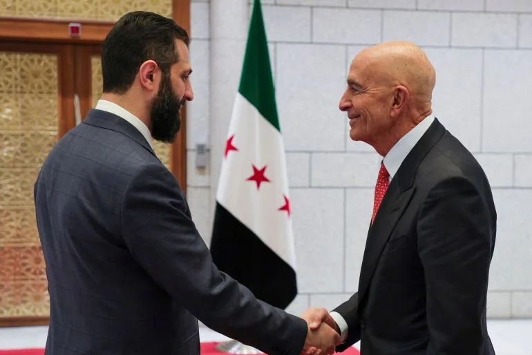 الشرع يستقبل المبعوث الأميركي توماس باراك في دمشق.. مباحثات حول التعاون الاقتصادي وتطورات المنطقة