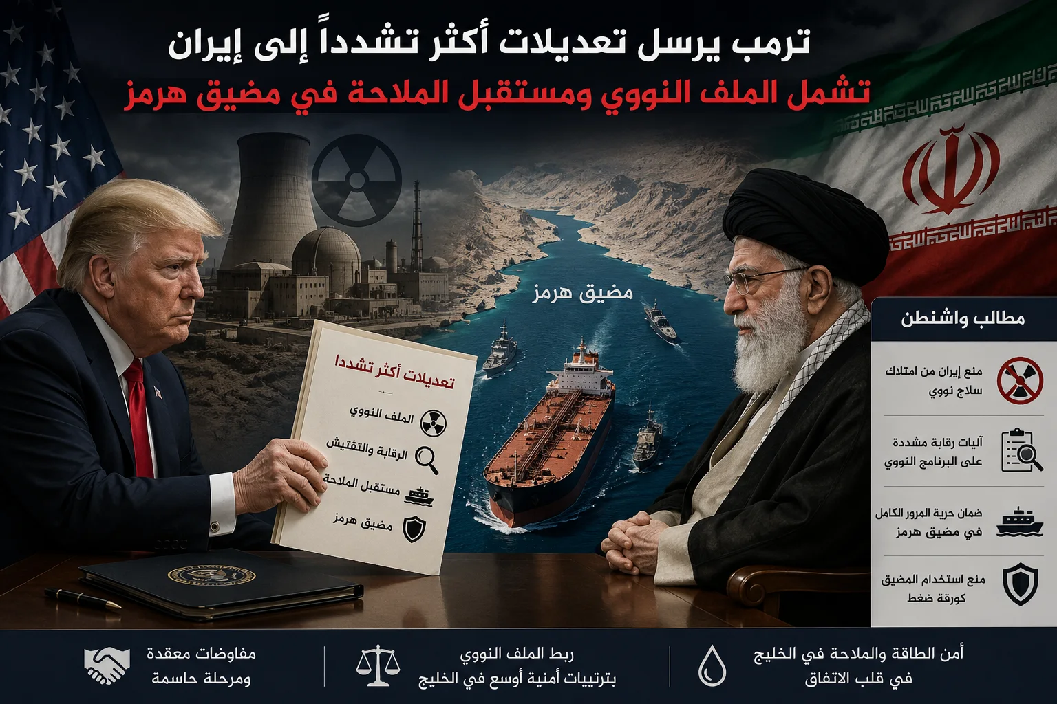 ترمب يفرض تعديلات أكثر تشدداً على مقترح الاتفاق مع إيران تشمل الملف النووي ومضيق هرمز