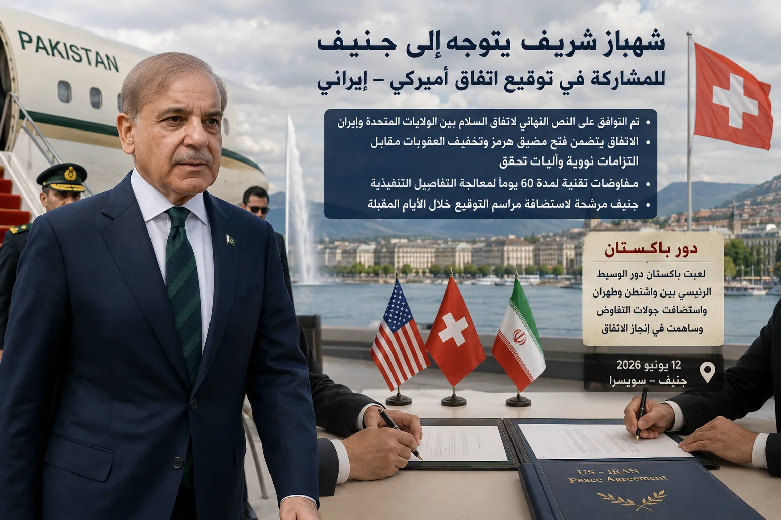 شهباز شريف يتوجه إلى جنيف تمهيداً لتوقيع اتفاق أميركي – إيراني: نص الاتفاق أُنجز واللمسات الأخيرة قيد الإعداد